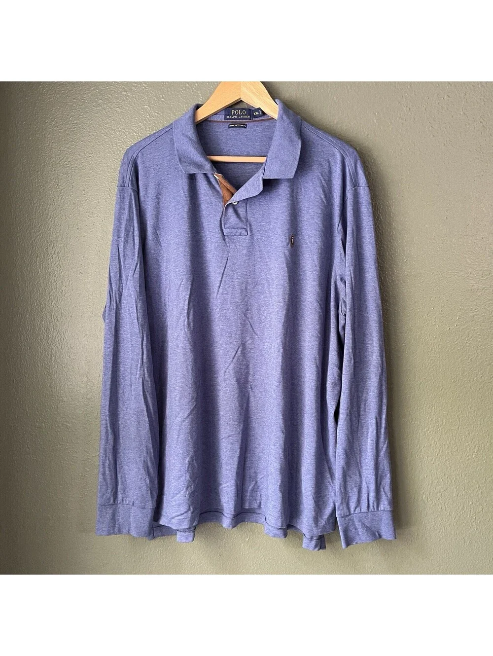 Polo Ralph Lauren Pima Polo Mens Soft Touch Size XXL Blue Long Sleeve Pony